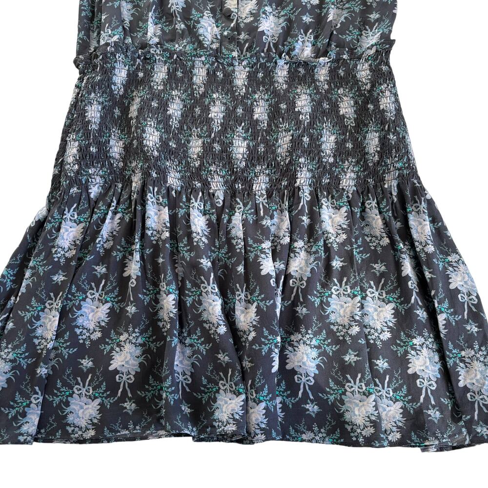 LoveShackFancy Brickell Blue Gathered Floral Print Crepe Mini Dress Size Large - Picture 7 of 13